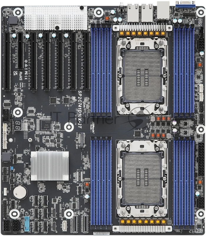 Серверная материнская плата ASRock SP2C741D16X-2T, 2xLGA4677, Intel C741, 16xDDR5, 13xSATA, 1xM.2, 6xPCIe 5.0 x16, 1xPCIe 5.0 x8, 1xVGA, 2x10Gb LAN, IPMI, 2xUSB-A 2.0, EEB