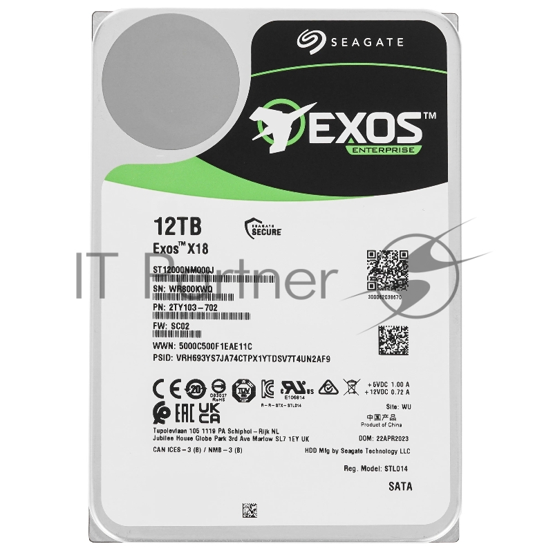 Жесткий диск HDD Seagate Exos X18 12Tb 7200rpm SAS 256Mb 3.5"