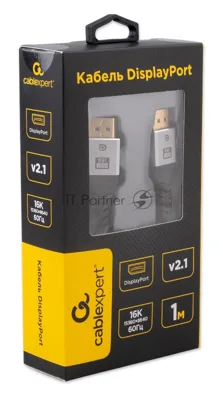 Кабель DisplayPort Cablexpert CCP-DP16K-1M, 20M/20M, v2.1, 16K, медь, тройной экран, позол.контакты, нейлон.оплетка, метал.коннекторы, 1м, черный, коробка