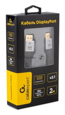 Кабель DisplayPort Cablexpert CCP-DP16K-2M, 20M/20M, v2.1, 16K, медь, тройной экран, позол.контакты, нейлон.оплетка, метал.коннекторы, 2м, черный, коробка