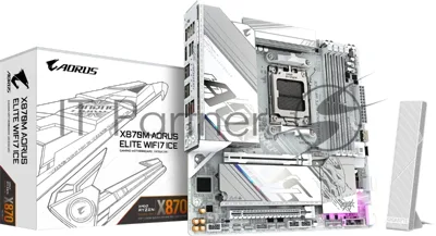 Материнская плата Gigabyte X870M AORUS ELITE WIFI7 ICE, AM5, AMD X870, 4xDDR5, 2xSATA, 2xM.2, 1xPCIe 5.0 x16, 1xPCIe 4.0 x16, 1xHDMI, 1x2.5Gb LAN, Wi-Fi 7, Bluetooth 5.4, 2xUSB-C 40Gbps (USB4), 2xUSB-A 10Gbps, 4xUSB-A 5Gbps, 4xUSB-A 2.0, 3x3.5 мм + S/PDIF оптический, 7.1, белый, mATX