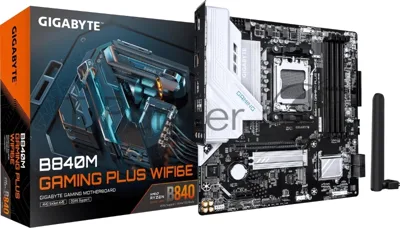 Материнская плата Gigabyte B840M GAMING PLUS WIFI6E, AM5, AMD B840, 4xDDR5, 4xSATA, 2xM.2, 1xPCIe 4.0 x16, 1xPCIe x1, 1xHDMI, 2xDP, 1x1Gb LAN, Wi-Fi 6E, Bluetooth 5.3, 1xUSB-C 10Gbps, 1xUSB-C 5Gbps, 1xUSB-A 10Gbps, 1xUSB-A 5Gbps, 3xUSB-A 2.0, 3x3.5 мм, 7.1, mATX