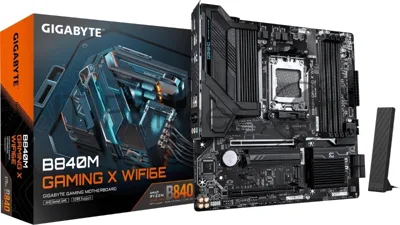 Материнская плата Gigabyte B840M GAMING X WIFI6E, AM5, AMD B840, 4xDDR5, 4xSATA, 2xM.2, 1xPCIe 4.0 x16, 1xPCIe 3.0 x16, 1xHDMI, 2xDP, 1x2.5Gb LAN, Wi-Fi 6E, Bluetooth 5.3, 1xUSB-C 5Gbps, 2xUSB-A 5Gbps, 4xUSB-A 2.0, 1xPS/2, 3x3.5 мм, 7.1, mATX