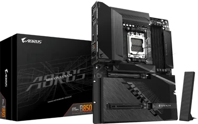Материнская плата Gigabyte B850 AORUS STEALTH, AM5, AMD B850, 4xDDR5, 2xSATA, 4xM.2, 1xPCIe 5.0 x16, 1xPCIe 4.0 x16, 1xHDMI, 1x5Gb LAN, Wi-Fi 7, Bluetooth 5.4, 1xUSB-C 10Gbps, 2xUSB-A 10Gbps, 4xUSB-A 5Gbps, 4xUSB-A 2.0, 3x3.5 мм + S/PDIF оптический, 7.1, ATX