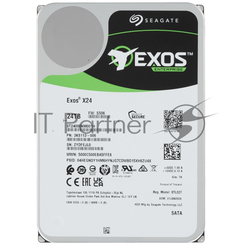 Жесткий диск HDD Seagate Exos X24 24Tb 7200rpm SATA 512Mb 3.5"