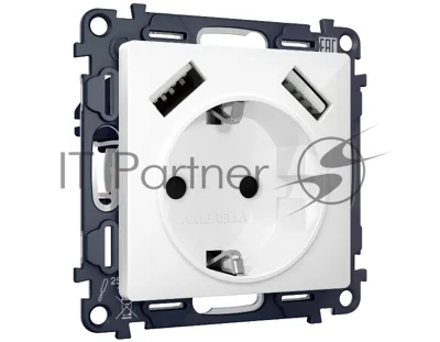 Комплект механизма электрической розетки ALFA Белый глянец 2USB A+A 18W (быстрая зарядка) с/з QUANT (AP1090, VM155) MA109010