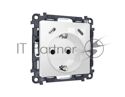Комплект механизма электрической розетки 2USB С+C 20W с/з на винтовых зажимах 16A-250V ALFA Белый глянец QUANT (AP1105, VM165) MA110510