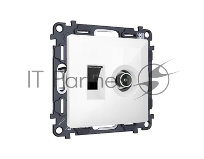 Комплект механизма розетки компьютерной + TV оконечной RJ-45 с автоматической защитной шторкой ALFA Белый глянец QUANT (AP1125, VM195) MA112510