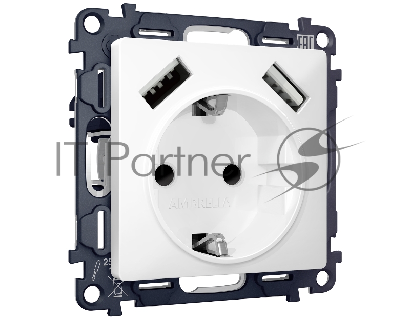 Комплект механизма электрической розетки ALFA Белый матовый 2USB A+A 18W (быстрая зарядка) с/з QUANT (AP1290, VM155) MA129010