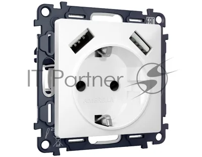 Комплект механизма электрической розетки ALFA Белый матовый 2USB A+A 18W (быстрая зарядка) с/з QUANT (AP1290, VM155) MA129010