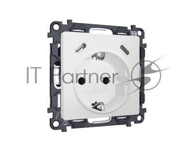 Комплект механизма электрической розетки 2USB С+C 20W с/з на винтовых зажимах 16A-250V ALFA Белый матовый QUANT (AP1305, VM165) MA130510