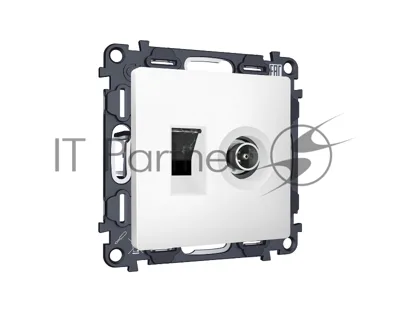 Комплект механизма розетки компьютерной + TV оконечной RJ-45 с автоматической защитной шторкой ALFA Белый матовый QUANT (AP1325, VM195) MA132510