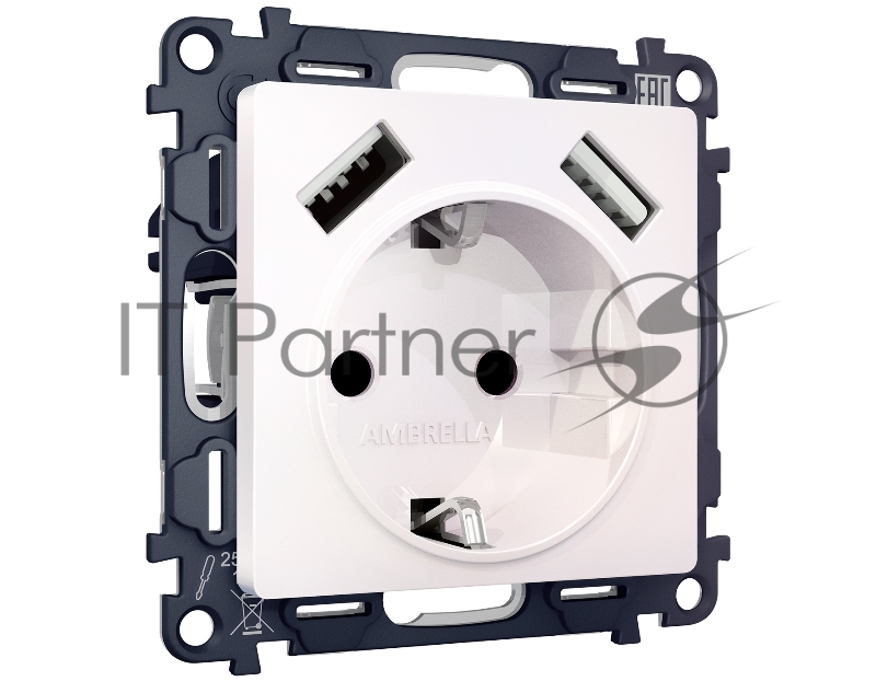 Комплект механизма электрической розетки ALFA Жемчуг 2USB A+A 18W (быстрая зарядка) с/з QUANT (AP2090, VM155) MA209010