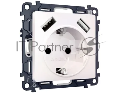 Комплект механизма электрической розетки ALFA Жемчуг 2USB A+A 18W (быстрая зарядка) с/з QUANT (AP2090, VM155) MA209010
