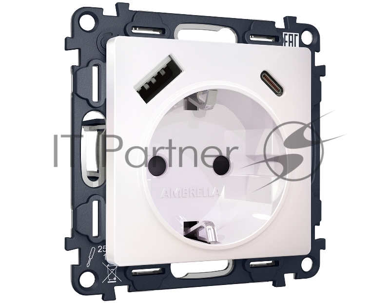 Комплект механизма электрической розетки ALFA Жемчуг 2USB A+C 20W (быстрая зарядка) с/з QUANT (AP2100, VM160) MA210010