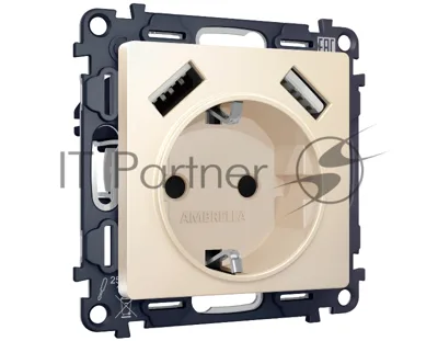Комплект механизма электрической розетки ALFA Бежевый матовый 2USB A+A 18W (быстрая зарядка) с/з QUANT (AP3290, VM155) MA329010