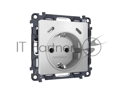 Комплект механизма электрической розетки 2USB С+C 20W с/з на винтовых зажимах 16A-250V ALFA Серебро глянец QUANT (AP4105, VM165) MA410510
