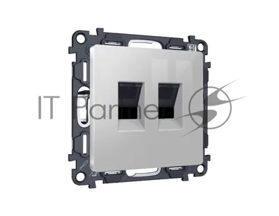 Комплект механизма компьютерной двойной розетки RJ-45 (8P8C) CAT6 с автоматической защитной шторкой ALFA Серебро глянец QUANT (AP4121, VM189) MA412110
