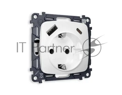 Комплект механизма электрической розетки OMEGA Белый матовый 2USB A+C 20W (быстрая зарядка) с/з QUANT (OP1300, VM160) MO130010