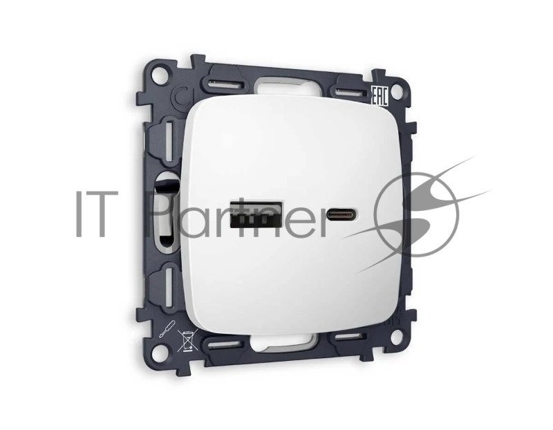 Комплект механизма розетки OMEGA Белый матовый 2USB A+C 20W (быстрая зарядка) QUANT (OP1310, VM177) MO131010