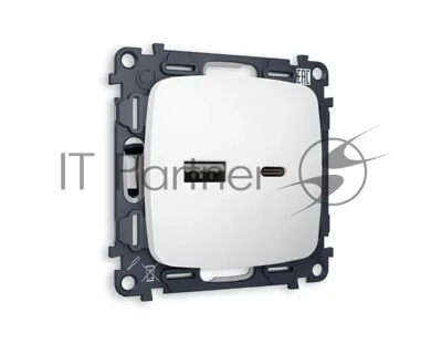 Комплект механизма розетки OMEGA Белый матовый 2USB A+C 20W (быстрая зарядка) QUANT (OP1310, VM177) MO131010