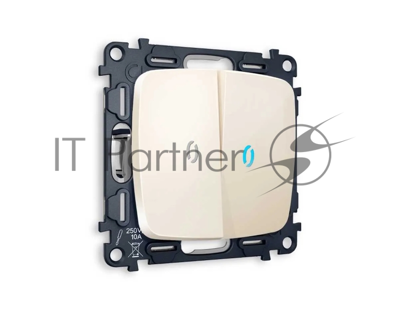 Комплект механизма 2-кл выключателя с подсветкой 10000K OMEGA Бежевый глянец QUANT (OP3040, VM115, G17B) MO304020