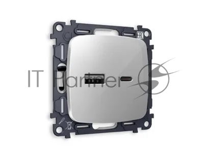 Комплект механизма розетки OMEGA Серебро глянец 2USB A+C 20W (быстрая зарядка) QUANT (OP4110, VM177) MO411010