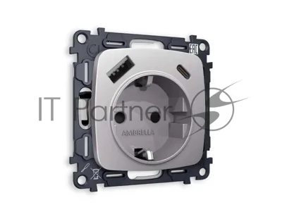 Комплект механизма электрической розетки OMEGA Сталь матовый 2USB A+C 20W (быстрая зарядка) с/з QUANT (OP5100, VM160) MO510010