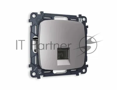Комплект механизма компьютерной розетки OMEGA Сталь матовый RJ-45(8P8C) CAT6 с шторкой QUANT (OP5120, VM188) MO512010
