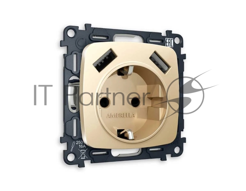Комплект механизма электрической розетки OMEGA Шампань 2USB A+A 18W (быстрая зарядка) с/з QUANT (OP6090, VM155) MO609010