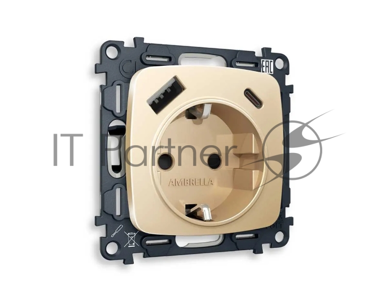 Комплект механизма электрической розетки OMEGA Шампань 2USB A+C 20W (быстрая зарядка) с/з QUANT (OP6100, VM160) MO610010