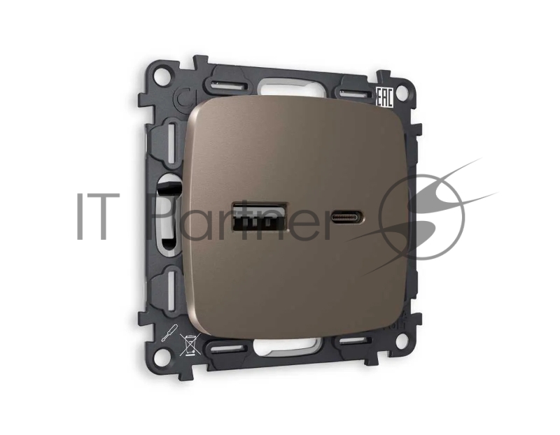 Комплект механизма розетки OMEGA Темная бронза матовый 2USB A+C 20W (быстрая зарядка) QUANT (OP6410, VM177) MO641010