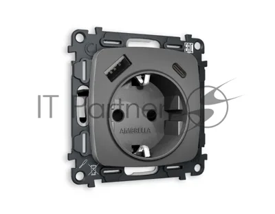 Комплект механизма электрической розетки OMEGA Антрацит серый 2USB A+C 20W (быстрая зарядка) с/з QUANT (OP6600, VM160) MO660010