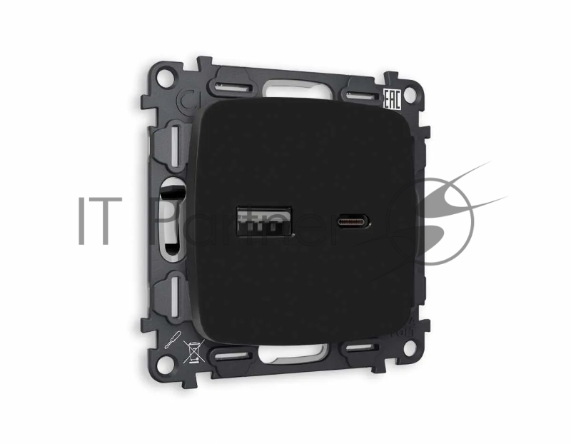 Комплект механизма розетки OMEGA Черный матовый 2USB A+C 20W (быстрая зарядка) QUANT (OP8110, VM177) MO811010