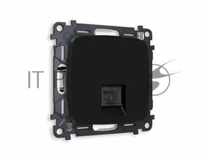 Комплект механизма компьютерной розетки OMEGA Черный матовый RJ-45(8P8C) CAT6 с шторкой QUANT (OP8120, VM188) MO812010