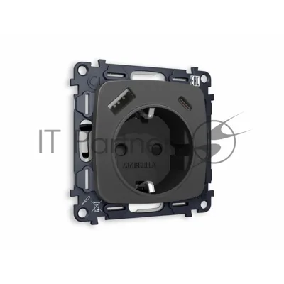 Комплект механизма электрической розетки OMEGA Графит мягкое касание 2USB A+C 20W (быстрая зарядка) с/з QUANT (OP9100, VM160) MO910010