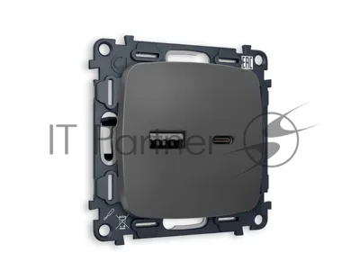 Комплект механизма розетки OMEGA Графит мягкое касание 2USB A+C 20W (быстрая зарядка) QUANT (OP9110, VM177) MO911010