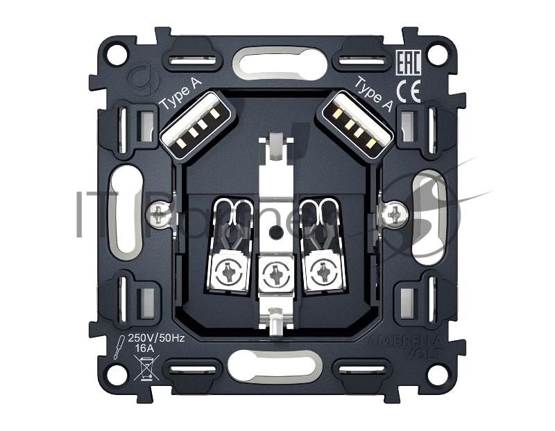 Механизм электрической розетки 2USB A+A 18W (быстрая зарядка) с/з на винтовых зажимах QUANT VM155