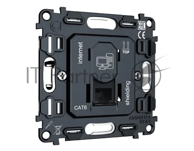 Механизм компьютерной розетки RJ-45 (8P8C) CAT6A экранированной с автоматической защитной шторкой QUANT VM185