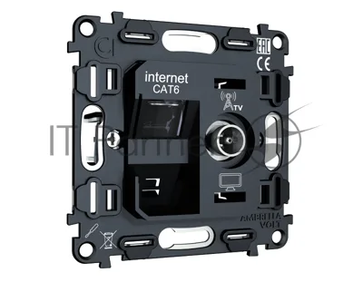 Механизм розетки компьютерной + TV оконечной RJ-45 (8P8C) CAT6/50-870 MHz 1dB с автоматической защитной шторкой QUANT VM195
