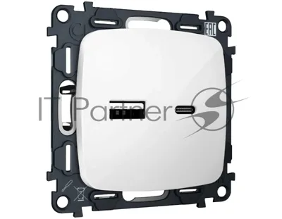 Комплект механизма розетки OMEGA Белый глянец 2USB A+C 20W (быстрая зарядка) QUANT (OP1110, VM177) MO111010