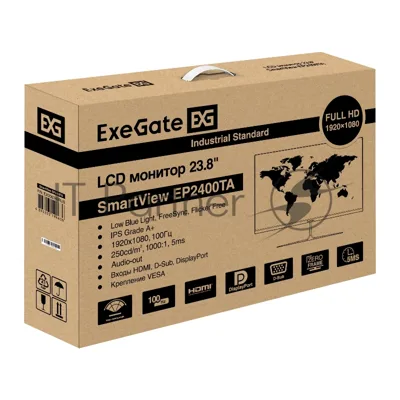 Монитор 23.8" ExeGate SmartView EP2400TA IPS 1920x1080, 100 Гц, 5 мс, 16:9, 250 кд/м², HDMI, DisplayPort, VGA, Flicker Free, Low Blue Light, FreeSync, черный