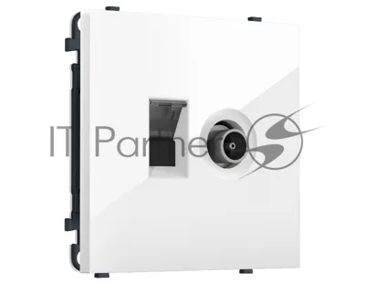 MS112510 Комплект механизма розетки компьютерной + TV оконечной SIGMA Белый глянец RJ-45 (8P8C) CAT6/50-870MHz 1dB с/ш QUANT PRO (SP1125, PR195)