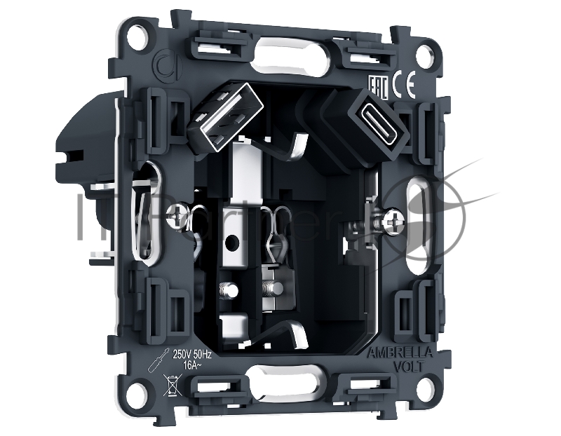 PR160 Механизм электрической розетки 2USB A+C 20W (быстрая зарядка) с/з на винтовых зажимах QUANT PRO