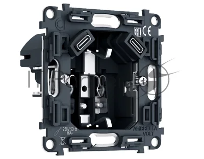 PR165 Механизм электрической розетки 2USB С+C 20W (быстрая зарядка) с/з на винтовых зажимах 16A-250V QUANT PRO