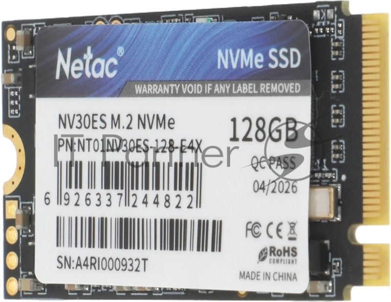Твердотельный накопитель SSD M.2 2242 Netac 128Gb NV30ES Series NT01NV30ES-128-E4X (PCI-E 3x4, up to 1600/1300MBs, 3D NAND, 75TBW, NVMe, 22х42mm)