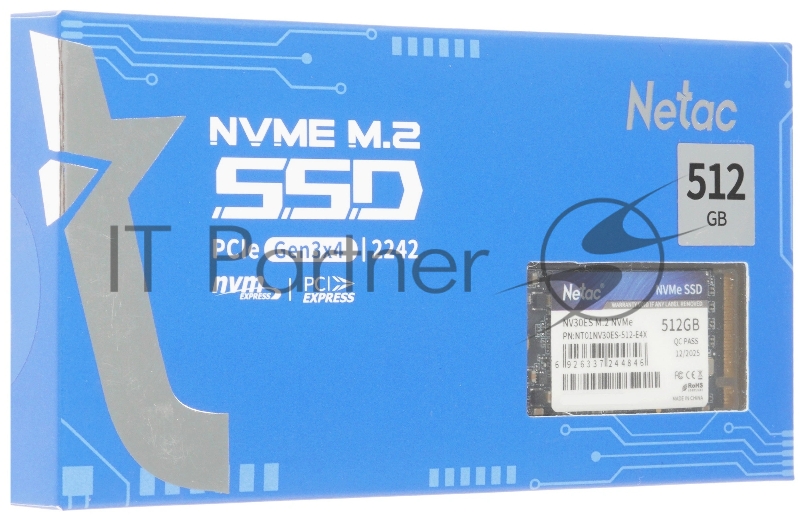 Твердотельный накопитель SSD M.2 2242 Netac 512Gb NV30ES Series NT01NV30ES-512-E4X (PCI-E 3x4, up to 3200/2400MBs, 3D NAND, 300TBW, NVMe, 22х42mm)