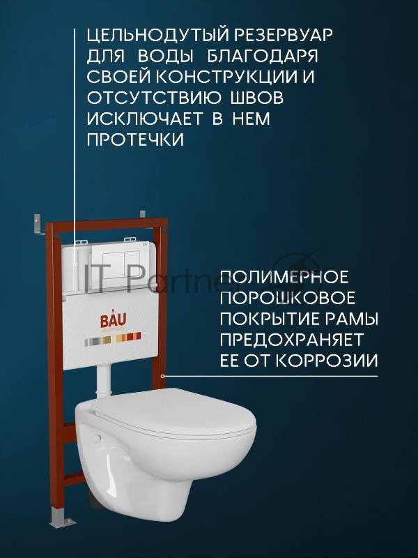 Комплект BAU 6 в 1: инсталляция BAU PRO для подвесного унитаза, унитаз подвесной безободковый Bau Novo, быстросъемное сиденье микролифт, кнопка смыва BAU Stil , белый глянец