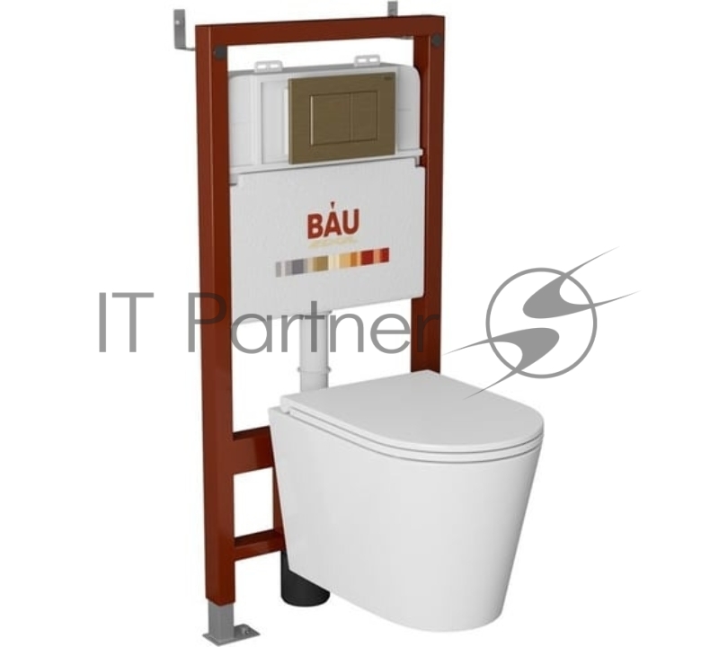 Комплект BAU 6 в 1: инсталляция BAU PRO, унитаз подвесной торнадо Bau Nimb Hurricane-3, сиденье дюропласт микролифт, клавиша BAU Stil, бронза