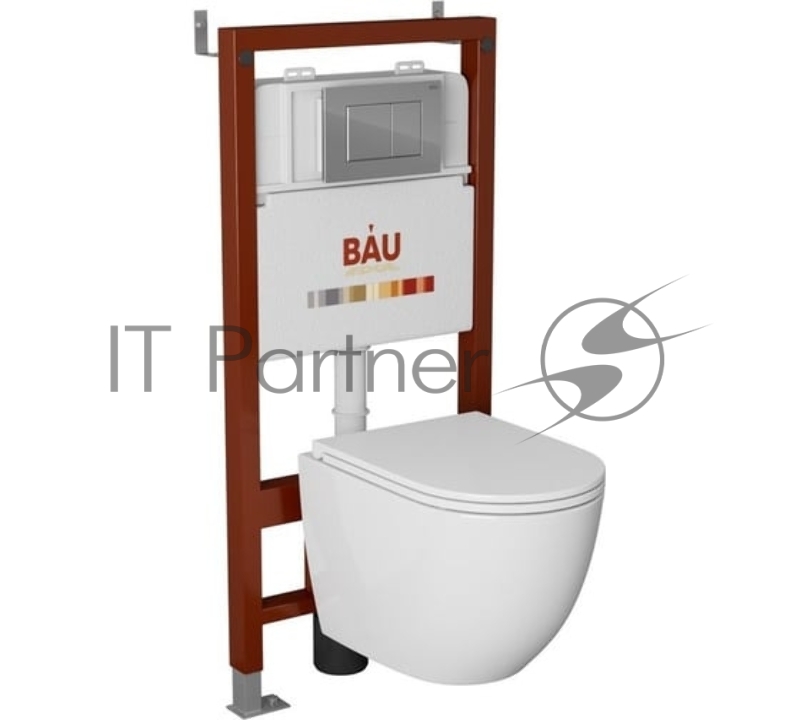 Комплект BAU 6 в 1: инсталляция BAU PRO, унитаз подвесной торнадо Bau Nimb Hurricane-3, сиденье дюропласт микролифт, клавиша BAU Stil, хром